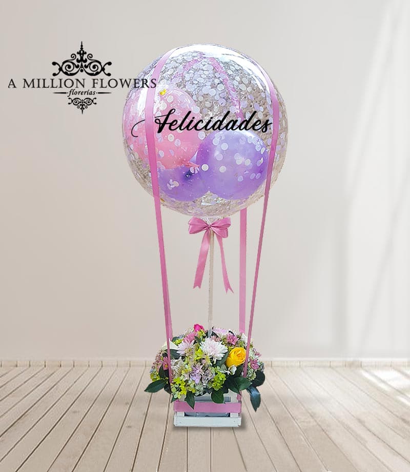 Arreglo globo con cesta floral - Florería A Million Flowers